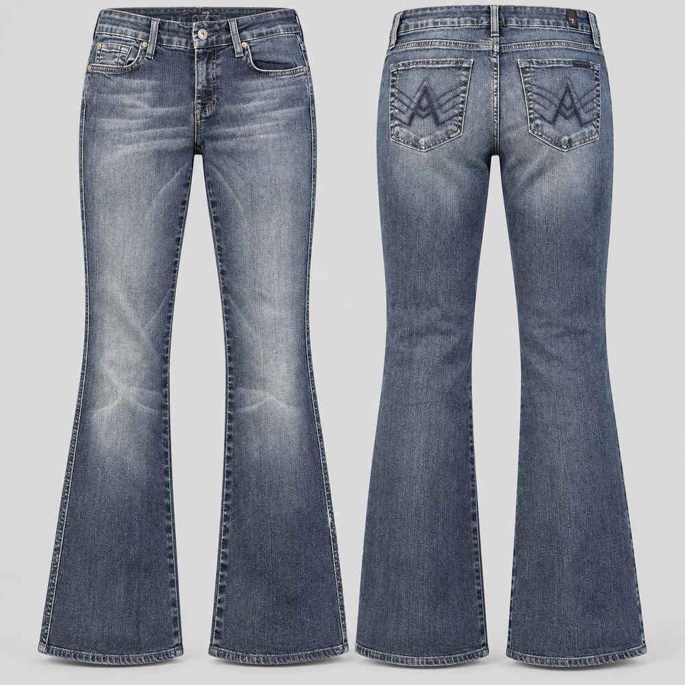 7 For All Mankind A Pocket Flare Jeans 29/28High Rise Bootcut Blue Denim Y2K USA